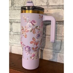 HydraPeak 40 Oz Insulated Purple Floral Bloom Tumbler with Handle Used